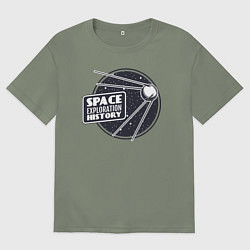 Футболка оверсайз женская История исследования космоса, цвет: авокадо