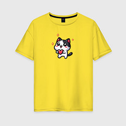 Футболка оверсайз женская Котенок с сердечком, цвет: желтый