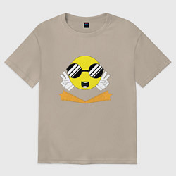 Футболка оверсайз женская Смайлик в очках, цвет: миндальный