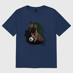 Футболка оверсайз женская Французский бульдог щенок футболист, цвет: тёмно-синий
