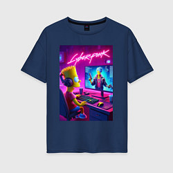 Футболка оверсайз женская Gamer Bart - cyberpunk, цвет: тёмно-синий