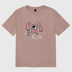 Футболка оверсайз женская Космонавт и монстр, цвет: пыльно-розовый