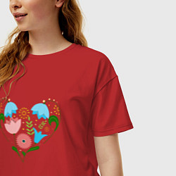 Футболка оверсайз женская Цветочное сердце, цвет: красный — фото 2