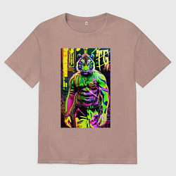 Футболка оверсайз женская Dude tiger - neon, цвет: пыльно-розовый