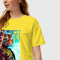 Футболка оверсайз женская Модный тигр - неон, цвет: желтый — фото 2
