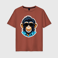 Футболка оверсайз женская Портрет обезьяны в темных очках, цвет: кирпичный
