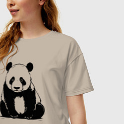 Футболка оверсайз женская Грустная панда сидит, цвет: миндальный — фото 2