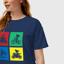 Футболка оверсайз женская Силуэты девушек на велосипедах и мотоциклах, цвет: тёмно-синий — фото 2