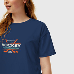 Футболка оверсайз женская Хоккей - спорт России, цвет: тёмно-синий — фото 2