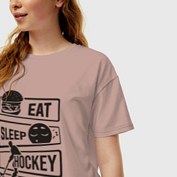 Футболка оверсайз женская Eat sleep hockey, цвет: пыльно-розовый — фото 2