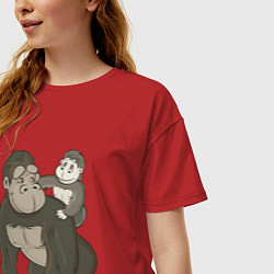 Футболка оверсайз женская Мультяшная горилла с детенышем, цвет: красный — фото 2