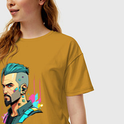 Футболка оверсайз женская Портрет мужчины с бородой Cyberpunk 2077, цвет: горчичный — фото 2