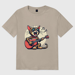 Женская футболка оверсайз Забавный полосатый кот играет на гитаре