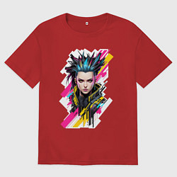 Футболка оверсайз женская Портрет девушки Cyberpunk 2077, цвет: красный