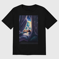 Футболка оверсайз женская Кролик в пижаме, цвет: черный