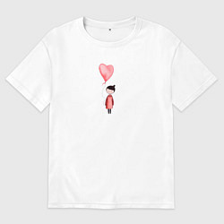 Футболка оверсайз женская Девочка с сердечком, цвет: белый