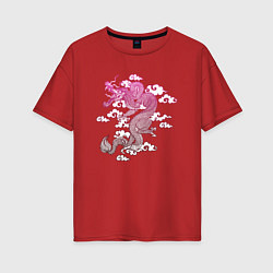 Футболка оверсайз женская Китайский дракон символ года, цвет: красный