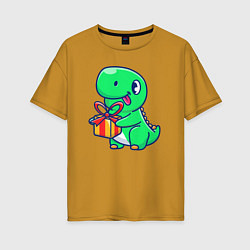 Футболка оверсайз женская Динозавр с подарком, цвет: горчичный