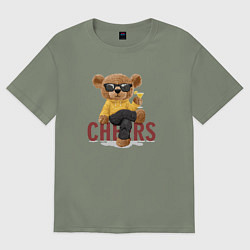 Футболка оверсайз женская Плюшевый медведь с коктейлем, цвет: авокадо