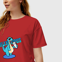 Футболка оверсайз женская Релаксаурус за работой Palworld, цвет: красный — фото 2