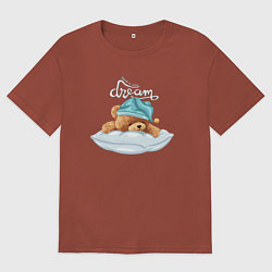 Футболка оверсайз женская Плюшевый медведь спит, цвет: кирпичный