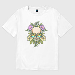 Футболка оверсайз женская Skull and flowers, цвет: белый