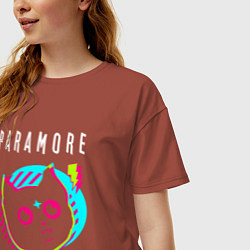 Футболка оверсайз женская Paramore rock star cat, цвет: кирпичный — фото 2