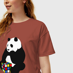 Футболка оверсайз женская Панда с кубиком, цвет: кирпичный — фото 2