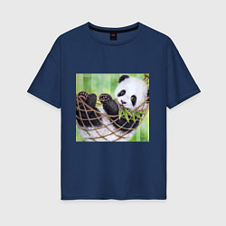 Футболка оверсайз женская Панда медвед, цвет: тёмно-синий
