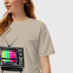 Футболка оверсайз женская Старый телевизор no signal, цвет: миндальный — фото 2