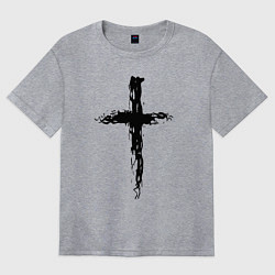 Футболка оверсайз женская Крест волнистый графика, цвет: меланж