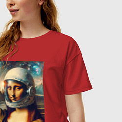 Футболка оверсайз женская Mona Lisa astronaut - neural network, цвет: красный — фото 2