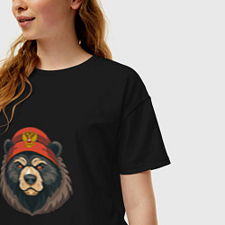 Футболка оверсайз женская Русский медведь в шапке с гербом, цвет: черный — фото 2