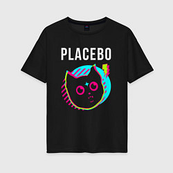 Футболка оверсайз женская Placebo rock star cat, цвет: черный