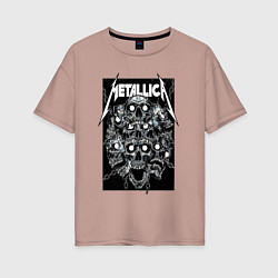 Футболка оверсайз женская Metallica - skulls, цвет: пыльно-розовый