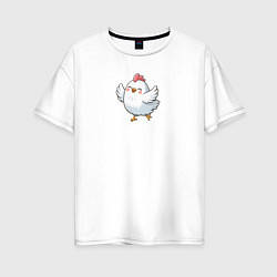 Футболка оверсайз женская Веселая мультяшная курица, цвет: белый