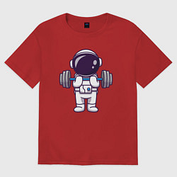 Футболка оверсайз женская Космонавт со штангой, цвет: красный