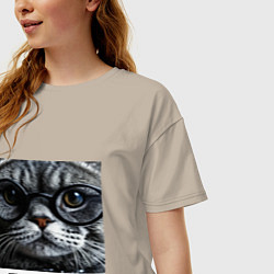 Футболка оверсайз женская Мем кот в очках: шерсть это приправа, цвет: миндальный — фото 2