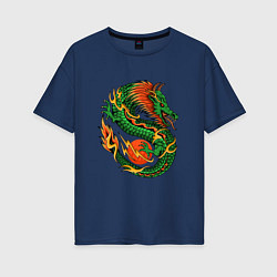 Футболка оверсайз женская Азиатский зеленый дракон, цвет: тёмно-синий