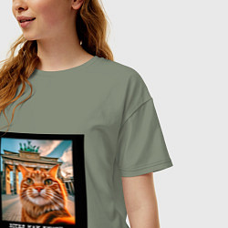 Футболка оверсайз женская Рыжий кот: хотел как лучше получилось идеально, цвет: авокадо — фото 2