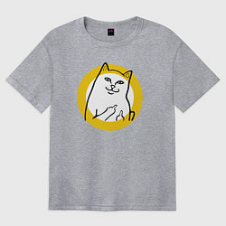 Футболка оверсайз женская Кот мем черно белый, цвет: меланж