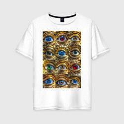 Футболка оверсайз женская Глаза разноцветные из золота в стиле стимпанк, цвет: белый