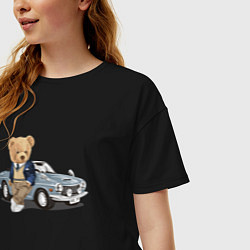 Футболка оверсайз женская Плюшевый медвежонок и автомобиль, цвет: черный — фото 2