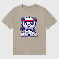 Футболка оверсайз женская Панда ученик, цвет: миндальный