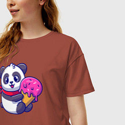 Футболка оверсайз женская Панда и мороженое, цвет: кирпичный — фото 2