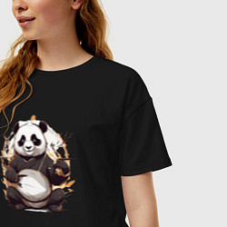 Футболка оверсайз женская Спокойствие панды, цвет: черный — фото 2