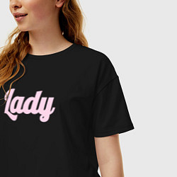 Футболка оверсайз женская Lady розовыми буквами, цвет: черный — фото 2
