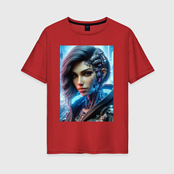Футболка оверсайз женская Cyber girl - ai art, цвет: красный