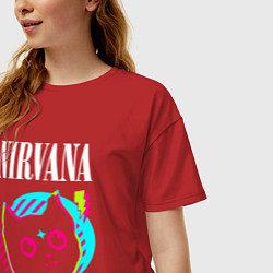 Футболка оверсайз женская Nirvana rock star cat, цвет: красный — фото 2