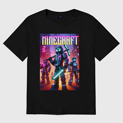 Футболка оверсайз женская Cyberpunk and Minecraft - ai art collaboration, цвет: черный